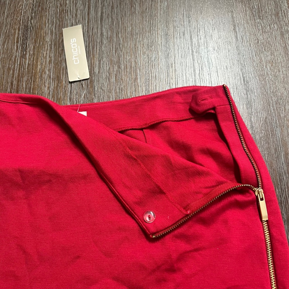 Chicos Women's Solid Renaissance Red Ponte Pencil Skirt With Gold Zipper - Picture 4 of 16
